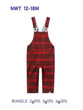 NWT - Festive Red Plaid Brushed Cotton Woven Overalls - size 12-18M Me & Henry